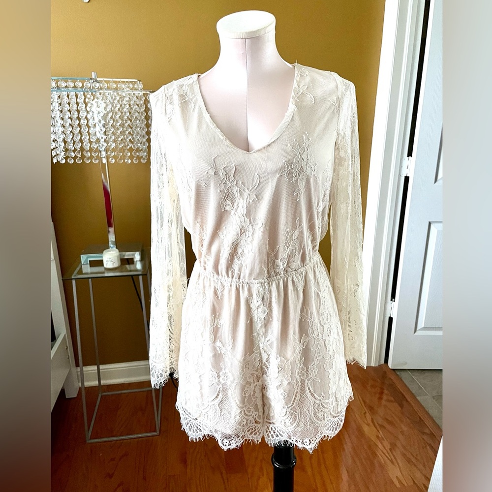 Charlotte Russe Beige Lace Romper Sz S